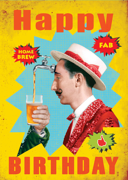 Happy Birthday Pouring Beer Greeting Card by Max Hernn